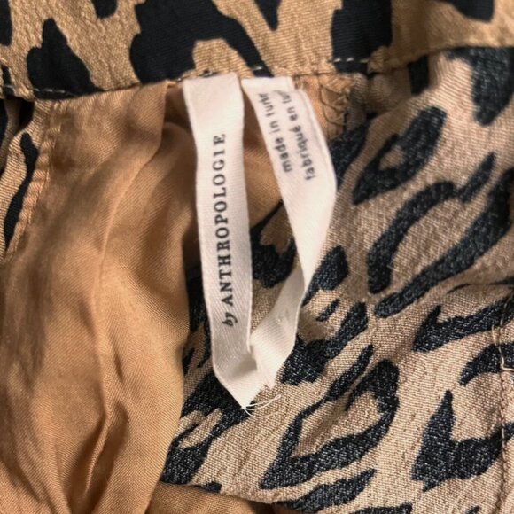 By Anthropologie Midi Dress Medium Leopard Print Side Slit Puff Sleeve Edgy Chic - Picture 6 of 8